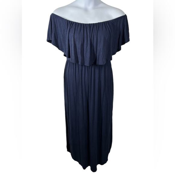 VERABENDI Off Shoulder Ruffle Split Hem Maxi Dress - Medium - Picture 3 of 14